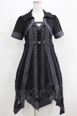 Ozz oneste / 薔薇刺繍レイヤードワンピース  黒×紫 H-25-06-09-1016-OO-OP-KB-ZH