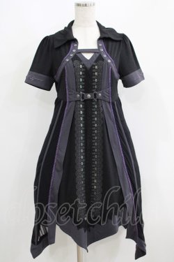 画像1: Ozz oneste / 薔薇刺繍レイヤードワンピース  黒×紫 H-25-06-09-1016-OO-OP-KB-ZH