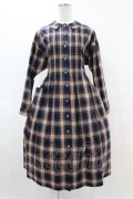 Jane Marple / ブリティシュチェックのダブリエドレス M スティールブルー H-25-06-10-1040-JM-OP-KB-ZH