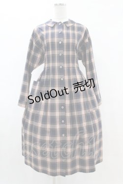 画像1: Jane Marple / ブリティシュチェックのダブリエドレス M スティールブルー H-25-06-10-1040-JM-OP-KB-ZH