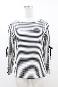 MILK / Lace upボーダートップス  オフ H-25-06-10-1059-ML-TO-KB-ZH