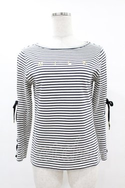 画像1: MILK / Lace upボーダートップス  オフ H-25-06-10-1059-ML-TO-KB-ZH