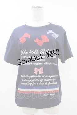 画像1: Jane Marple / Anniversary ribbonsエンブロイダリーティーシャツ レギュラー ネイビー H-25-06-10-1060-JM-TO-KB-ZH