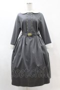 Jane Marple / ブリティッシュストライプtea houseドレス  グレー H-25-06-10-1022-JM-OP-KB-ZH