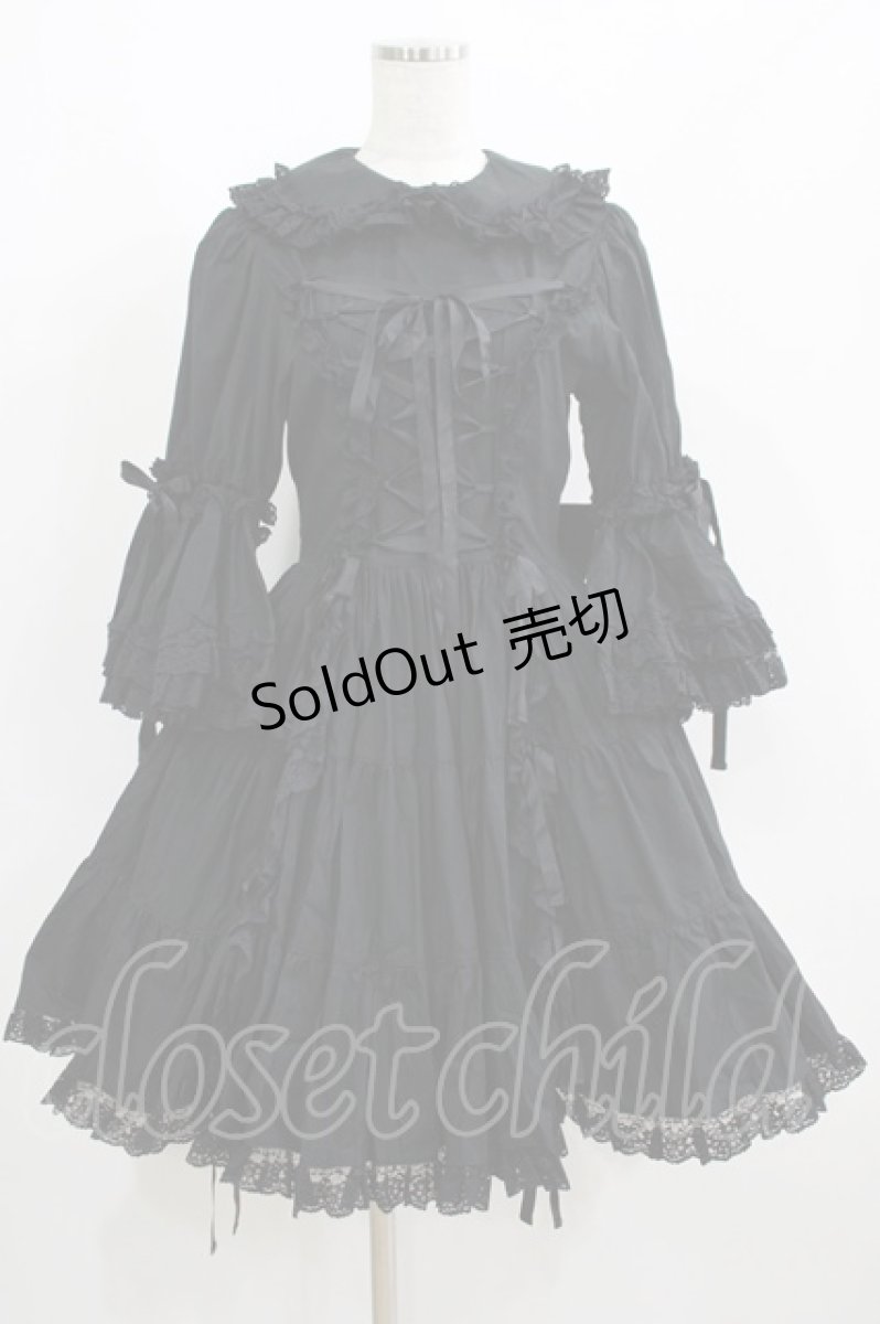 画像1: metamorphose / ラッパ袖ティアードワンピース Free ブラック H-25-06-10-010-ME-OP-NS-ZH (1)