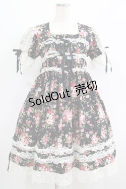 画像1: metamorphose / 薔薇柄袖付ジャンパースカート(2000年） Free ブラック H-25-06-10-011-ME-OP-NS-ZH