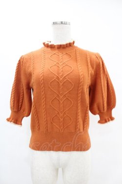 画像1: F&A / 配色フリル5分袖ケーブルニットプルオーバー Free ORANGE H-25-06-11-044-LO-TO-NS-ZH