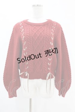 画像1: Fi.n.t / リボンレースアップケーブルニットプルオーバー Free RED H-25-06-11-047-CA-TO-NS-ZH
