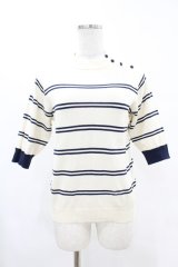 Fi.n.t / フレンチボーダー5分袖ニットプルオーバー Free OFF×NAVY H-25-06-11-051-CA-TO-NS-ZH