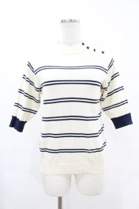 Fi.n.t / フレンチボーダー5分袖ニットプルオーバー Free OFF×NAVY H-25-06-11-051-CA-TO-NS-ZH