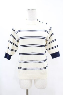 画像1: Fi.n.t / フレンチボーダー5分袖ニットプルオーバー Free OFF×NAVY H-25-06-11-051-CA-TO-NS-ZH