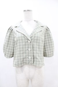 Fi.n.t / チェック柄パフスリーブショートジャケット Free GREEN×WH H-25-06-11-053-CA-JA-NS-ZH