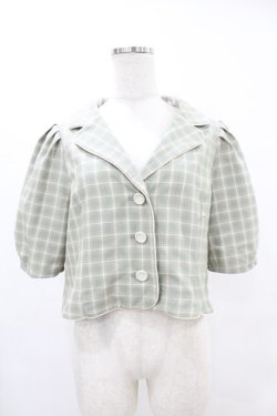 画像1: Fi.n.t / チェック柄パフスリーブショートジャケット Free GREEN×WH H-25-06-11-053-CA-JA-NS-ZH