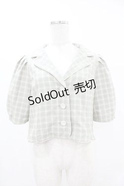 画像1: Fi.n.t / チェック柄パフスリーブショートジャケット Free GREEN×WH H-25-06-11-053-CA-JA-NS-ZH