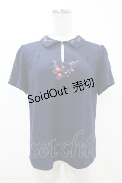 画像1: an another angelus / フラワー刺繍スキッパーブラウス Free NAVY H-25-06-11-056-CA-BL-NS-ZH