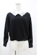 an another angelus / Vネックレース衿ニットプルオーバー Free BLACK H-25-06-11-058-CA-TO-NS-ZH