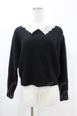 画像1: an another angelus / Vネックレース衿ニットプルオーバー Free BLACK H-25-06-11-058-CA-TO-NS-ZH