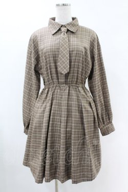 画像1: Fi.n.t / ネクタイ付きチェックシャツワンピース Free BEIGE×BR H-25-06-11-015-CA-OP-NS-ZH