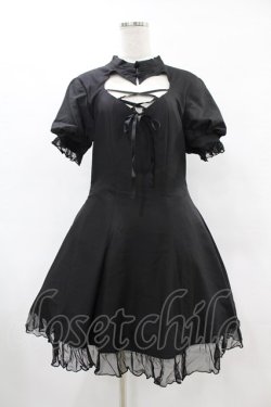 画像1: DARK IN LOVE / Gothic lolita hearted lace up midi dress L ブラック H-25-06-12-029-PU-OP-KB-ZH