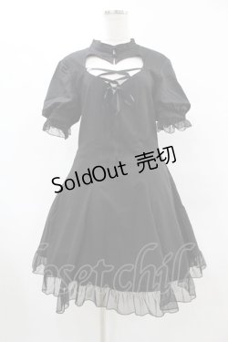 画像1: DARK IN LOVE / Gothic lolita hearted lace up midi dress L ブラック H-25-06-12-030-PU-OP-KB-ZH