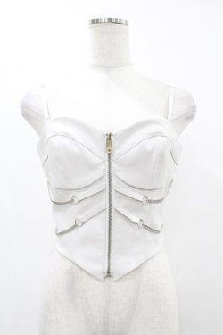 画像1: DARK IN LOVE / Punk white rib-chain zipper corset S ホワイト H-25-06-12-049-PU-TO-KB-ZH