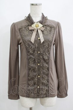画像1: axes femme / リボンブローチ付きトップス M ベージュ H-25-06-12-1040-AX-TO-NS-ZH