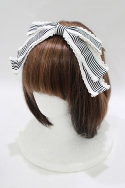 画像1: metamorphose / ストライプグログランリボンカチューシャ  オフ/ブラック H-25-06-12-1076-ME-AC-NS-ZH