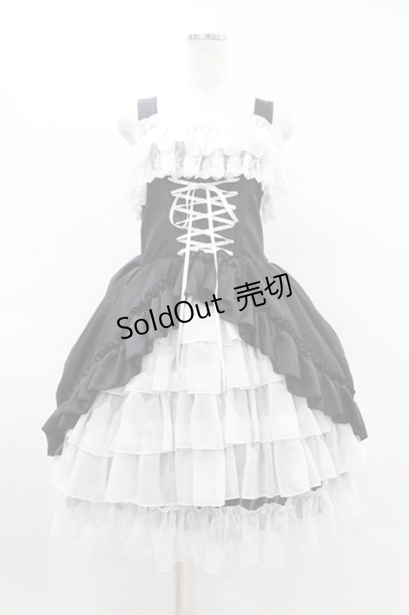 画像1: ATELIER PIERROT / Bustle Corsetジャンパースカート【Plus size】 2 ブラック×ホワイト H-25-06-12-013-EL-OP-KB-ZH (1)
