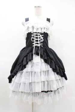 画像1: ATELIER PIERROT / Bustle Corsetジャンパースカート【Plus size】 2 ブラック×ホワイト H-25-06-12-013-EL-OP-KB-ZH
