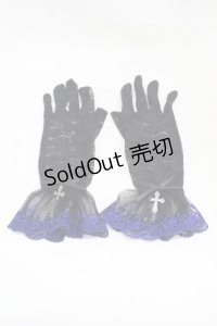 Moi-meme-Moitie / タイニーローズレース手袋  ブラック×ブルー H-25-06-13-1007-MO-ZA-KB-ZH