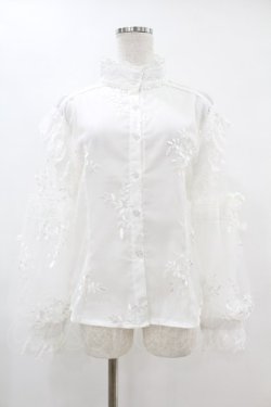 画像1: Triple fortune / チュール刺繍ブラウス XL 白 H-25-06-13-1016-EL-BL-KB-ZH