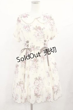 画像1: axes femme POETIQUE / 花柄スカラップ襟半袖ワンピース M アイボリー H-25-06-13-012-AX-OP-NS-ZH
