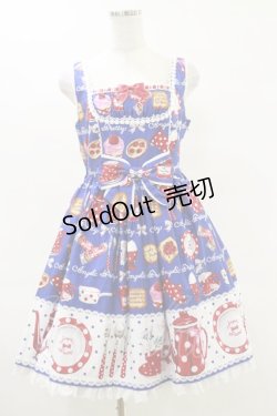 画像1: Angelic Pretty / French Cafe切替ジャンパースカート Free ブルー H-25-06-14-1071-AP-OP-NS-ZH