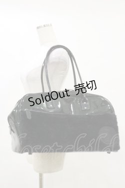 画像1: BLACK MORAL / ファーエナメルボストンBAG  ブラック H-25-06-15-007-PU-BG-KB-ZH