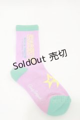 Candy Stripper / CANDY LOGO RIB SOCKS  ピンク×グリーン H-25-06-15-014-PU-ZA-KB-ZH