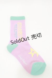 Candy Stripper / CANDY LOGO RIB SOCKS  ピンク×グリーン H-25-06-15-014-PU-ZA-KB-ZH