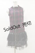 ALGONQUINS / チェックチュールフードZIPベスト  パープル×ブラック H-25-06-15-031-AL-TO-KB-ZH