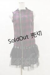 ALGONQUINS / チェックチュールフードZIPベスト  パープル×ブラック H-25-06-15-031-AL-TO-KB-ZH