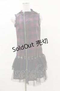 ALGONQUINS / チェックチュールフードZIPベスト  パープル×ブラック H-25-06-15-031-AL-TO-KB-ZH