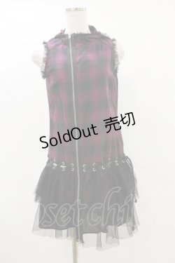 画像1: ALGONQUINS / チェックチュールフードZIPベスト  パープル×ブラック H-25-06-15-031-AL-TO-KB-ZH