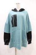 NieR Clothing / レイヤード風プルパーカー  黒×緑 H-25-06-16-1044-PU-TO-KB-ZH