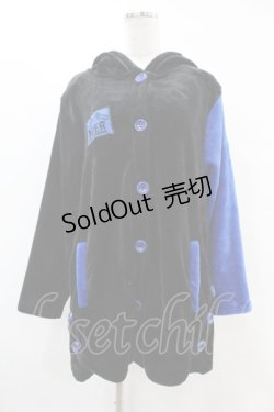 画像1: NieR Clothing / うさ耳付き配色カーディガン  黒×青 H-25-06-16-1046-PU-TO-KB-ZT341