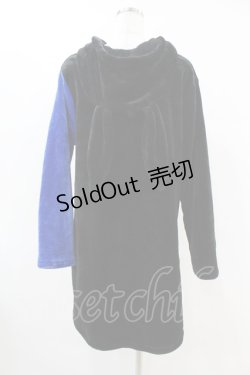 画像2: NieR Clothing / うさ耳付き配色カーディガン  黒×青 H-25-06-16-1046-PU-TO-KB-ZT341