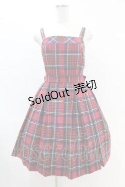 画像1: Jane Marple / ウールタータンのリボン付ワンピース  レッド H-25-06-16-1020-JM-OP-KB-ZT341