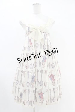 画像1: Emily Temple cute / スプーン&フォークハイウエストノースリーブワンピース  オフシロ H-25-06-16-1025-ET-OP-KB-ZH