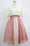axes femme / チュール切替ドッキングワンピース M アイボリー/ピンク H-25-06-16-014-AX-OP-NS-ZH