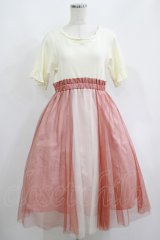 axes femme / チュール切替ドッキングワンピース M アイボリー/ピンク H-25-06-16-014-AX-OP-NS-ZH