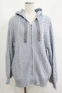 axes femme / ケーブル編ニットパーカー M サックス H-25-06-17-035-AX-TO-NS-ZT435