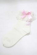 Angelic Pretty / プリンセスロゴクルー丈ソックス  オフ/ピンク H-25-06-17-051-AP-ZA-NS-ZH