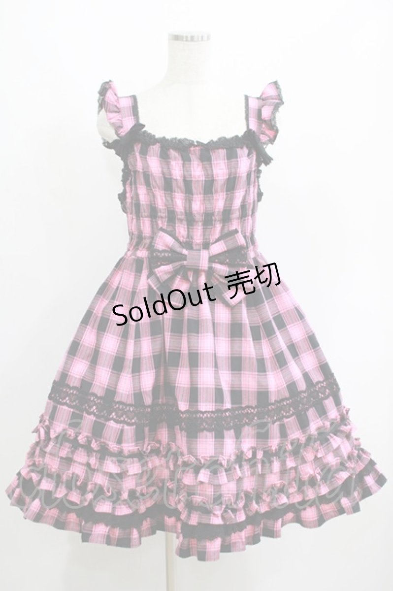 画像1: Angelic Pretty / Cotton candyシャーリングジャンパースカートSet Free ブラック/ピンク H-25-06-17-006-AP-OP-NS-ZH (1)